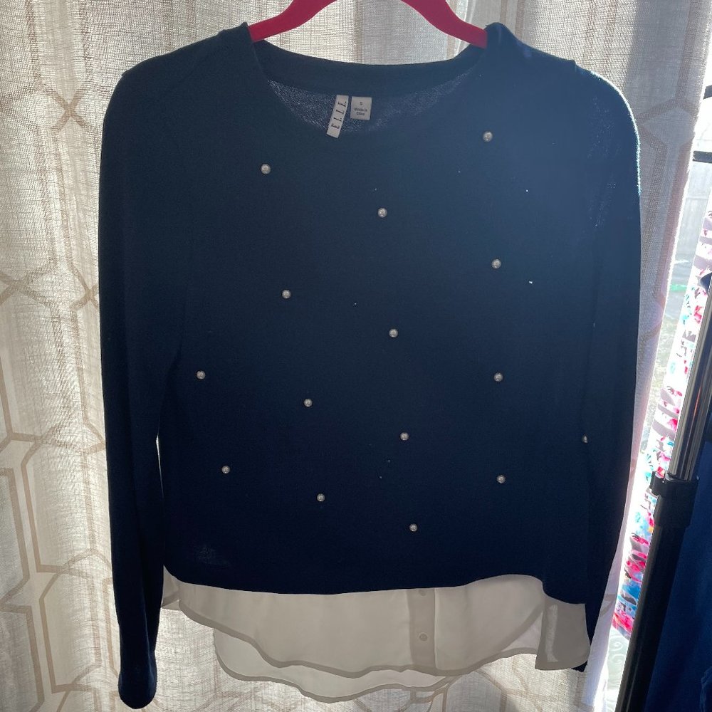 navy blue classy top with pearls